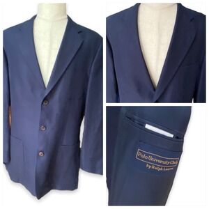 Ralph Lauren Polo University Linen‎ Blazer Jacket Sport Coat Navy Blue 41 T